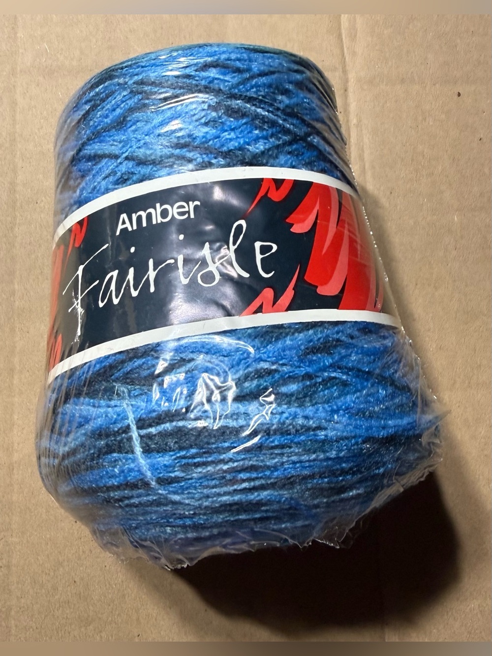Amber Fairisle Blue Black Acrylic 250g Yarn Cone